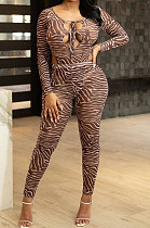 Dew Fashion Design Printed Mest LongSleeve Hollow Out Jumpsuits Two-Piece F88406