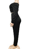 Trendy Pure Color Casual Off Shoulder Bandage Long Sleeve Long Pants Sets CYF5552