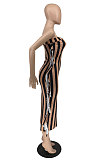 Sexy Nigh Club Stripe Printed Sides Tassel Slim Fitting Strapless Dress RMH8950