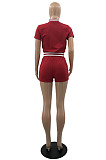 Wholesale Women Casual Short Sleeve Cradigan Tops Shorts Baseball Suit YMM9095