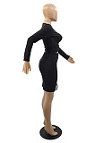 New Cotton Blend Long Sleeve Drawstring Iuuegularity Tops Mini Skirts Suit YMM9093