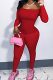 Sexy A Word Shoulder Solid Color Ribber Bodycon Jumpsuits ED8554