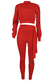 Euramerican Women Fashion Casual Solid Color Dew Waist Pants Sets ED1108