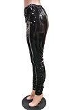 Euramerican Women\s Pure Color Stretch PU Leather Ruffle Pants BBN220