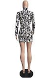 Night Club Sexy Leopard Print Design Printed Long Sleeve Slim Fitting Hip Dress LML281