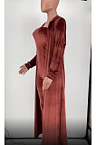 Wholesale Women's Velvet Strapless Slim Fitting Jumpsuits+Cardigan Long Coat Fashion Suit HG155