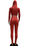 Euramerican Women Ribber Fashion Casual Long Sleeve Solid Color Hoodie Bodycon Pants Sets GLS8008