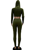 Euramerican Women Ribber Fashion Casual Long Sleeve Solid Color Hoodie Bodycon Pants Sets GLS8008
