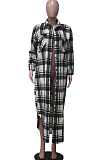 Wholesale Fashion Woolen Cloth Plaid Printed Long Sleeve Single-Breasted Long Coat SY8847