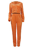 Women Casual Hoodie Cardigan Double Velvet Zipper Pants Sets ED8560