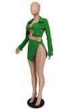 Sexy Women Long Sleeve Cardigan Coat+strapless Slit Skirt Three Piece ZDD31179