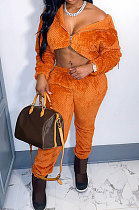 Women Casual Hoodie Cardigan Double Velvet Zipper Pants Sets ED8560