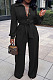 Casual Modest Long Sleeve Lapel Neck Single-Breasted Collect Waist Plain Wide Jeg Jumpsuits SY8845