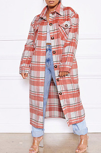 Wholesale Fashion Woolen Cloth Plaid Printed Long Sleeve Single-Breasted Long Coat SY8847