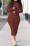 Women Casual Zipper Ribber Long Sleeve Solid Color Lstters Embroidered Midi Dress SDD9810