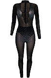Fashion Sexy Mesh Spaghetti Perspectivity Hot Drilling Hollow Out Bodycon Jumpsuits SN390243