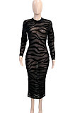 Women Sexy Perspectivity Velvet Long Sleeve Round Collar Long Dress SN390248