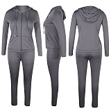 Autumn Winter Women Pure Color Hoodie Sport Long Sleeve Pants Sets QQM4360