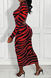 Women Sexy Fashion Zipper Stripe Printing Backless Long Dress SH8102
