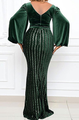Fashion Sexy Split Sequins Mid Waist Plus Long Dress CCY1783