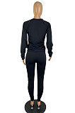 Fashion Casual Matching Color Long Sleeve Round Neck Tops Jogger Pants Suits E8635