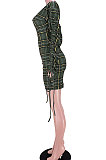 Euramerican Women Fashion Plaid Bandage Ruffle Mini Dress GL6528