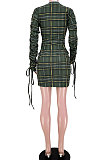 Euramerican Women Fashion Plaid Bandage Ruffle Mini Dress GL6528
