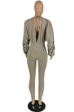 New Women Ribber Batwing Sleeve Deep V Neck Collect Waist High Elastic Bodycon Jumpsuits E8645