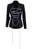 Women Skinny Euramerican Bnadage Pure Color Turn-Down Collar Casual Outerwear SN390249
