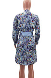 Wholesale Women Matching Color Design Printed Long Sleeve Single-Breasted Casual Shirts Dress HHM6087