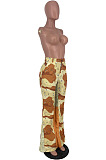 Euramerican Simple Camuoflage Spliced High Waist Flare Pants HY5246 
