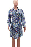 Wholesale Women Matching Color Design Printed Long Sleeve Single-Breasted Casual Shirts Dress HHM6087