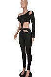 Euramerican Spring Hollow Out Dew Waist Off Shoulder Sexy Bodycon Jumpsuits BYQ3220