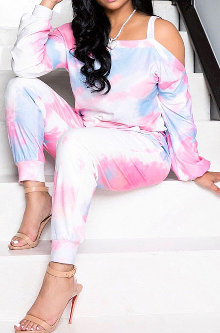 Casual At Home Tie Dye Long Sleeve Loose Tops Trousers Suit ORY5166