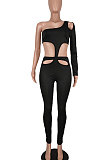 Euramerican Spring Hollow Out Dew Waist Off Shoulder Sexy Bodycon Jumpsuits BYQ3220