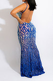 Fashion Sexy Condole Belt Backless V Collar Sequins Hip Long Dress CCY9437