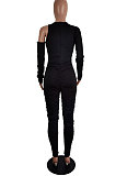 Sexy Night Club Cotton Blend Hollow Out Slim Fitting Solid Color Jumpsuits  LS6485