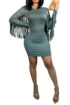 Fashion Casual Solid Color Hip Tassel Bodycon Mini Dress CCY9414