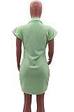 Fashion New Women Lapel Neck Single-Breasted With Pocket Cardigan Dress HHM6602