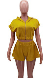 Wholesale Women Pure Color Zipper Crop Hoodie Shorts Casual Suit HHM6605