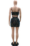 Euramerican Sexy Condole Belt V Collar Sequins Short Tops Hip Skirts Sets CCY9443