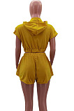 Wholesale Women Pure Color Zipper Crop Hoodie Shorts Casual Suit HHM6605