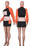 Wholesale New Women Multicolor Spliced Long Sleeve Tops Hip Skirts Fashion Suit MD463