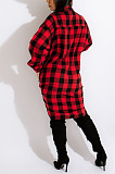 Fashion Simple Grid Long Sleeve Lapel Neck Single-Breasted Shirt Dress Grid Coat QZ3329
