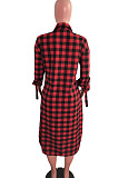 Fashion Simple Grid Long Sleeve Lapel Neck Single-Breasted Shirt Dress Grid Coat QZ3329