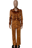 Women Long Sleeve Buttons Tops Solid Color Pants Sets LD82009