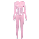 Women Pure Color Long Sleeve Zipper Bodycon Jumpsuits Whit Waist Covering  FWB20215-3