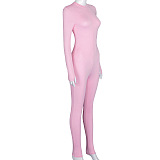 Women Pure Color Long Sleeve Zipper Bodycon Jumpsuits FWB20215-1