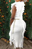 Fashion Sexy Solid Color Sleeveless Tassel Knitting Slim Fitting Dress TRS1190