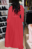 Elegant Simple Women Long Sleeve Stand Collar Botton Waist Belt Solid Color Party Dress YX9301